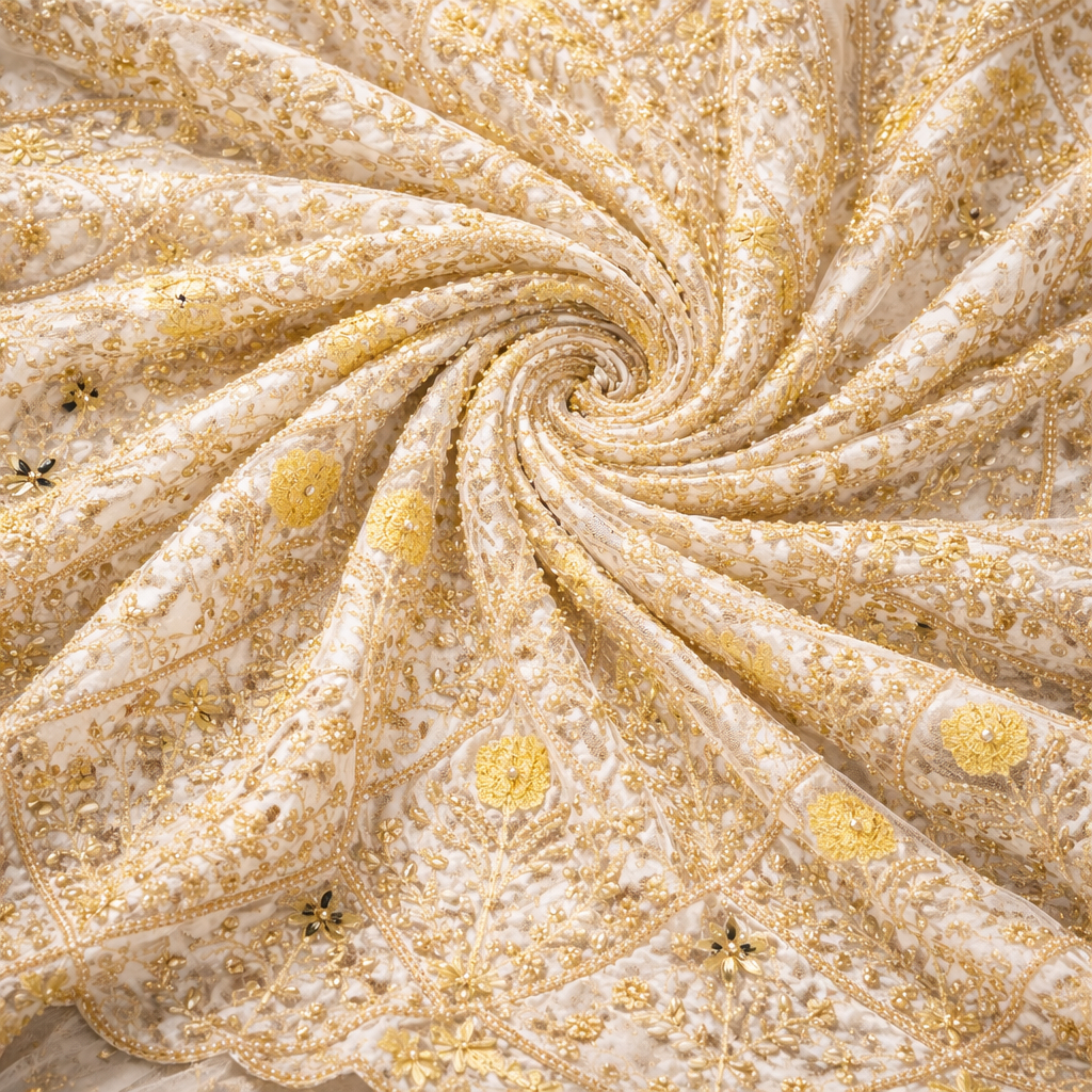 Gold Embroidered Sequin Net Lace Fabric